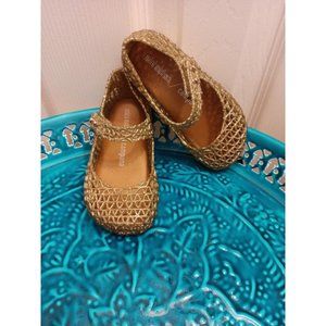 Girls Mini Melissa Gold Campana Papel Mary Jane Flats Size 8